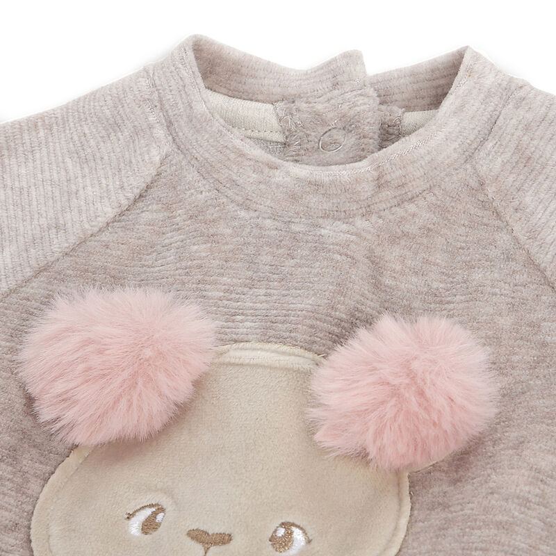Girls Light Natural Embellished Nappy Opening Babysuit image number 2